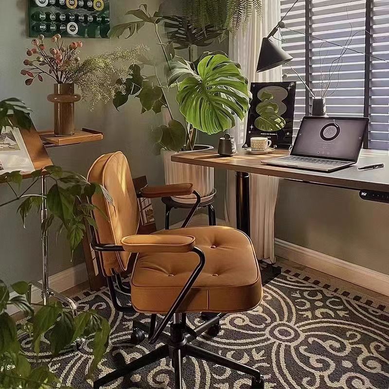 Moderner minimalistischer Schreibtischstuhl aus Nappaleder und Nylon mit rechteckiger Rückenlehne und Armlehne für das Home Office 