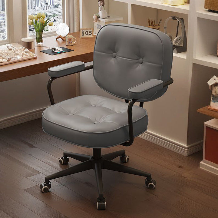 Modern Minimalist Faux Nappa Leather Nylon Rectangular Desk Chair Backrest Armrest For Home Office