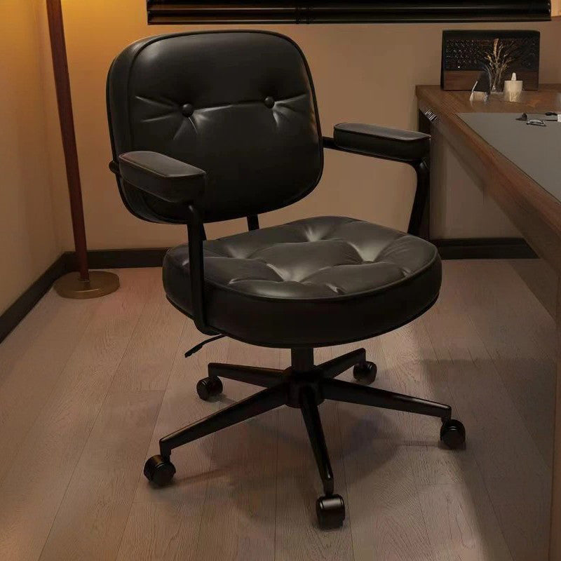 Moderner minimalistischer Schreibtischstuhl aus Nappaleder und Nylon mit rechteckiger Rückenlehne und Armlehne für das Home Office 