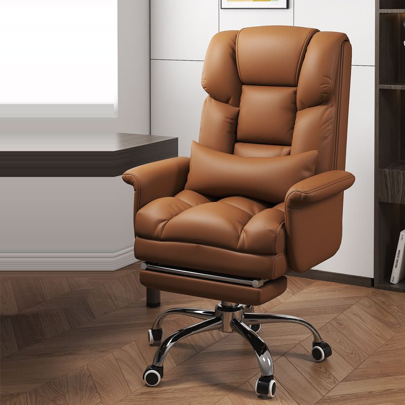 Chaise de bureau moderne minimaliste en cuir PU métal rectangulaire carrée avec dossier, accoudoirs et repose-pieds pour la maison et le bureau 