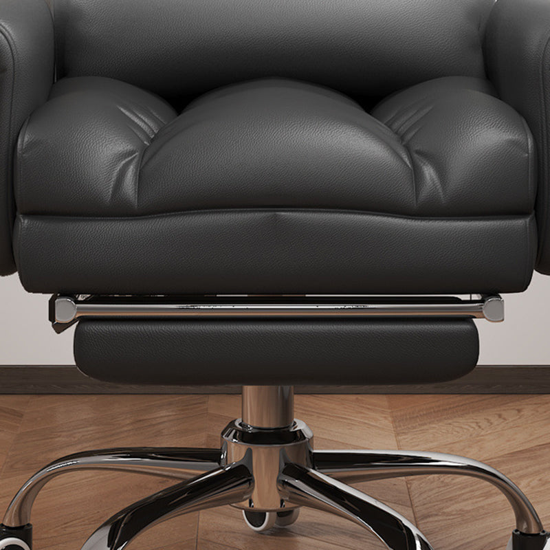 Chaise de bureau moderne minimaliste en cuir PU métal rectangulaire carrée avec dossier, accoudoirs et repose-pieds pour la maison et le bureau 