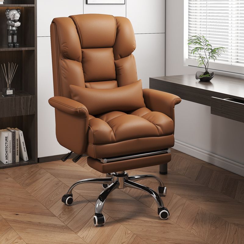 Chaise de bureau moderne minimaliste en cuir PU métal rectangulaire carrée avec dossier, accoudoirs et repose-pieds pour la maison et le bureau 
