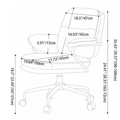 Chaise de bureau carrée en cuir minimaliste moderne en nylon et acier avec dossier et accoudoirs pour la maison 