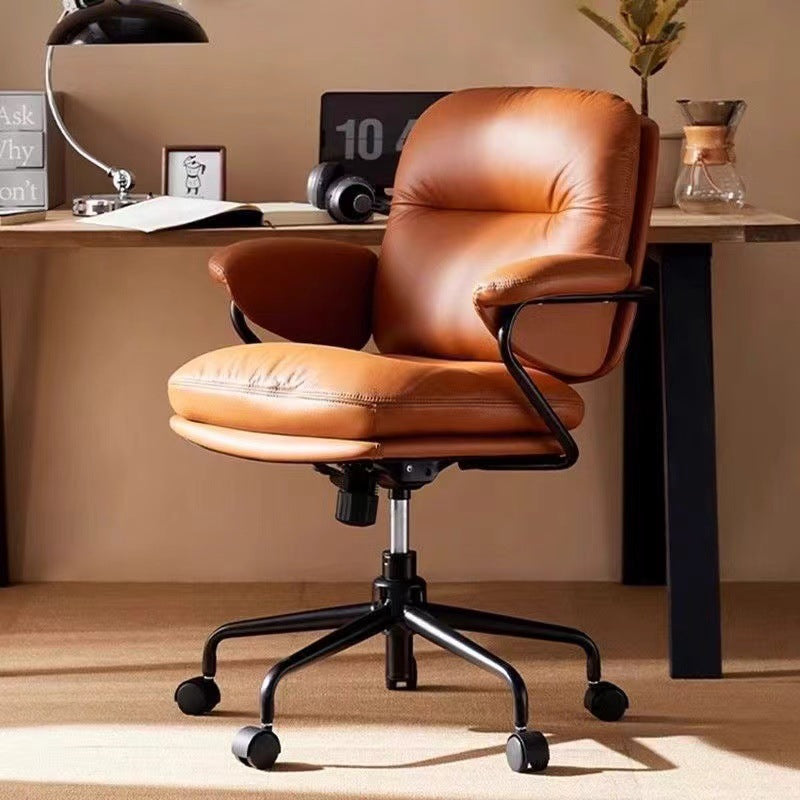 Chaise de bureau carrée en cuir minimaliste moderne en nylon et acier avec dossier et accoudoirs pour la maison 