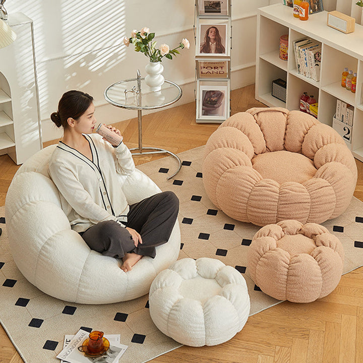 Contemporary Scandinavian Orb Cylinder Sherpa Fabric Accent Chair Backrest Armrest Footrest For Living Room