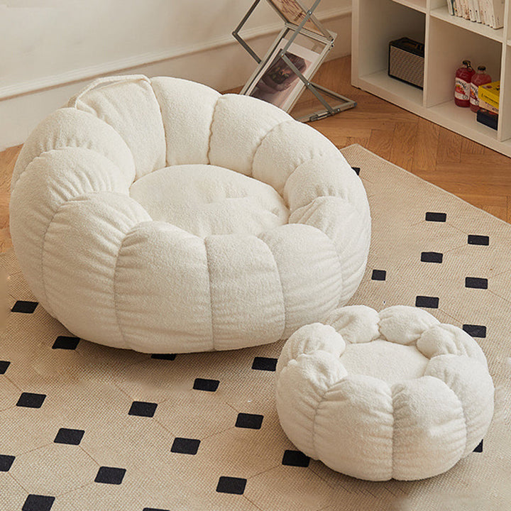 Contemporary Scandinavian Orb Cylinder Sherpa Fabric Accent Chair Backrest Armrest Footrest For Living Room