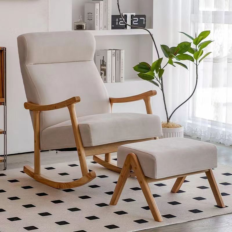 Contemporary Scandinavian Cotton Linen Rubberwood Rectangular Square Curved Recliner Backrest Armrest Footrest For Living Room