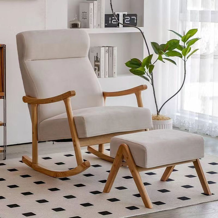 Contemporary Scandinavian Cotton Linen Rubberwood Rectangular Square Curved Recliner Backrest Armrest Footrest For Living Room