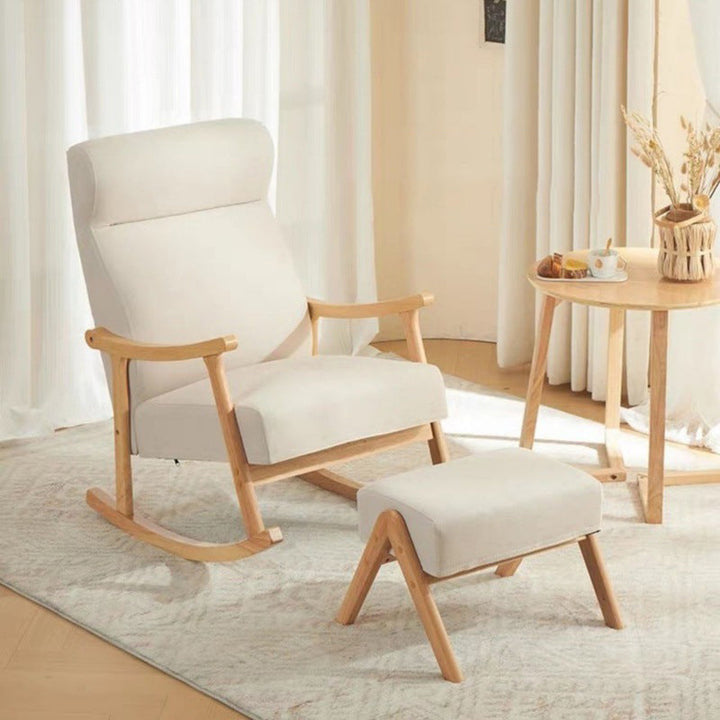 Contemporary Scandinavian Cotton Linen Rubberwood Rectangular Square Curved Recliner Backrest Armrest Footrest For Living Room