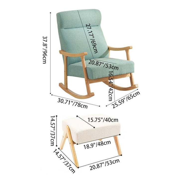 Zeitgemäßer skandinavischer Relaxsessel aus Baumwoll-Leinen und Kautschukholz mit rechteckiger, quadratischer und geschwungener Form, Rückenlehne, Armlehnen und Fußstütze für das Wohnzimmer 