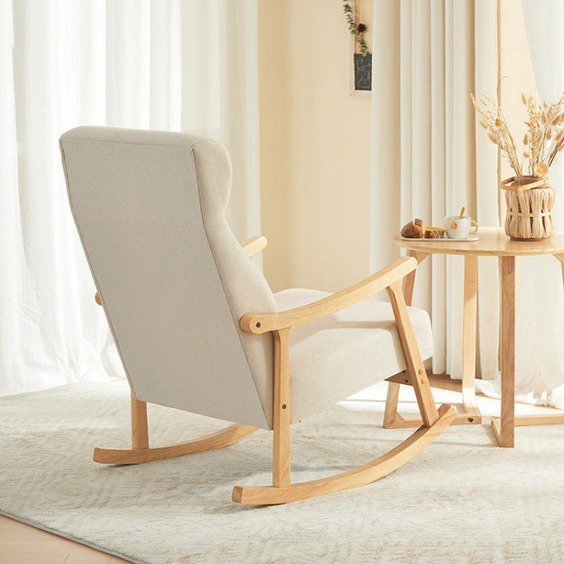 Contemporary Scandinavian Cotton Linen Rubberwood Rectangular Square Curved Recliner Backrest Armrest Footrest For Living Room