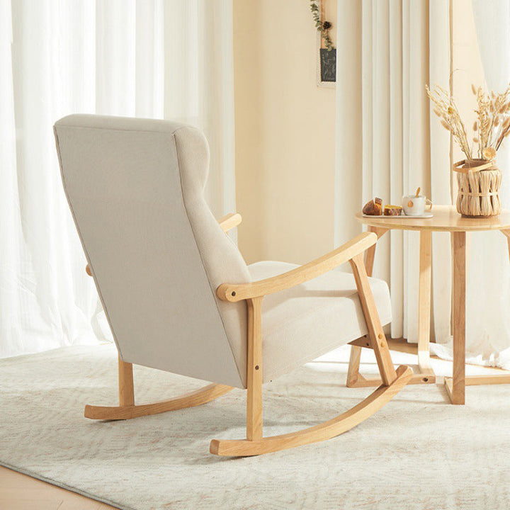 Contemporary Scandinavian Cotton Linen Rubberwood Rectangular Square Curved Recliner Backrest Armrest Footrest For Living Room