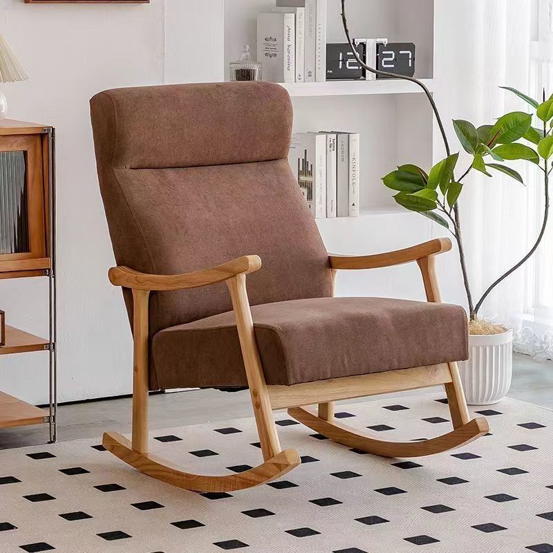 Contemporary Scandinavian Cotton Linen Rubberwood Rectangular Square Curved Recliner Backrest Armrest Footrest For Living Room