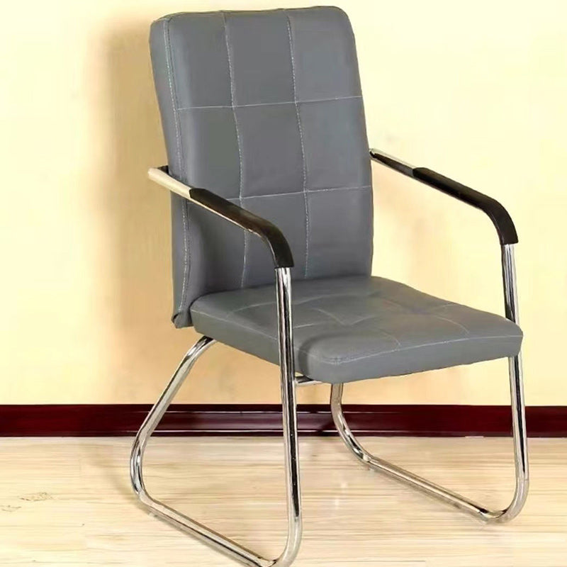 Moderner minimalistischer Schreibtischstuhl aus Kunstleder und Stahl, rechteckig/quadratisch, mit Rückenlehne und Armlehnen, für Homeoffice 