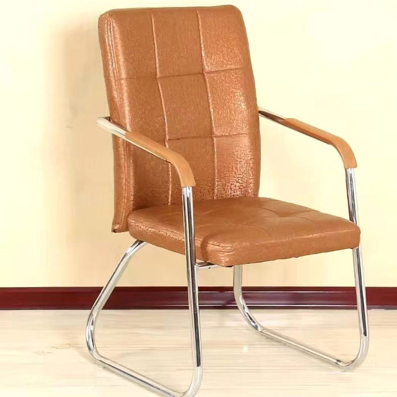 Moderner minimalistischer Schreibtischstuhl aus Kunstleder und Stahl, rechteckig/quadratisch, mit Rückenlehne und Armlehnen, für Homeoffice 