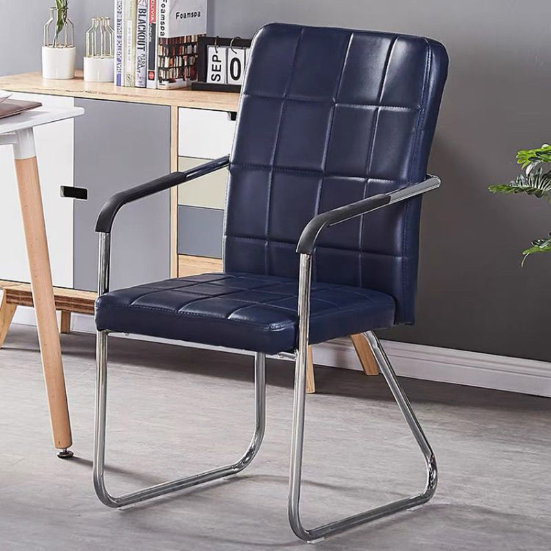 Moderner minimalistischer Schreibtischstuhl aus Kunstleder und Stahl, rechteckig/quadratisch, mit Rückenlehne und Armlehnen, für Homeoffice 
