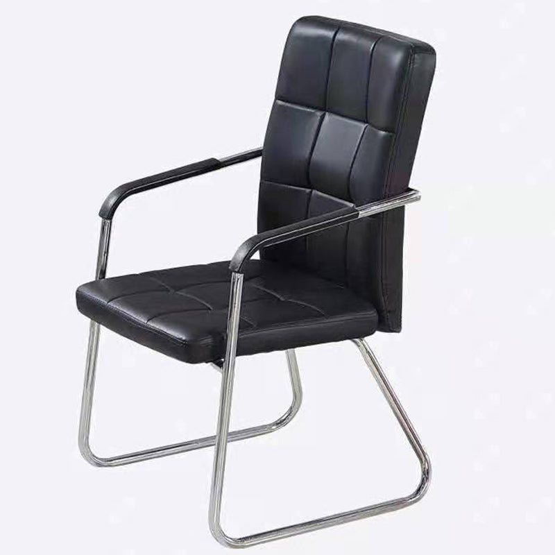 Moderner minimalistischer Schreibtischstuhl aus Kunstleder und Stahl, rechteckig/quadratisch, mit Rückenlehne und Armlehnen, für Homeoffice 
