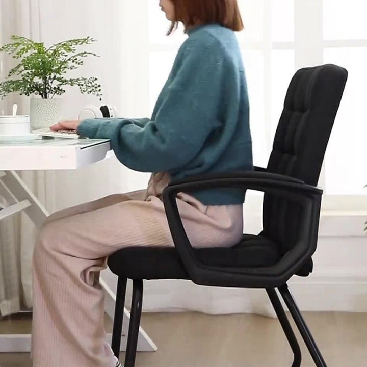 Moderner minimalistischer Schreibtischstuhl mit Kunstleder, Leinenoptik-Stoff, Stahl, quadratischer rechteckiger Karomusterung, Rückenlehne und Armlehnen für Heim- und Bürogebrauch 