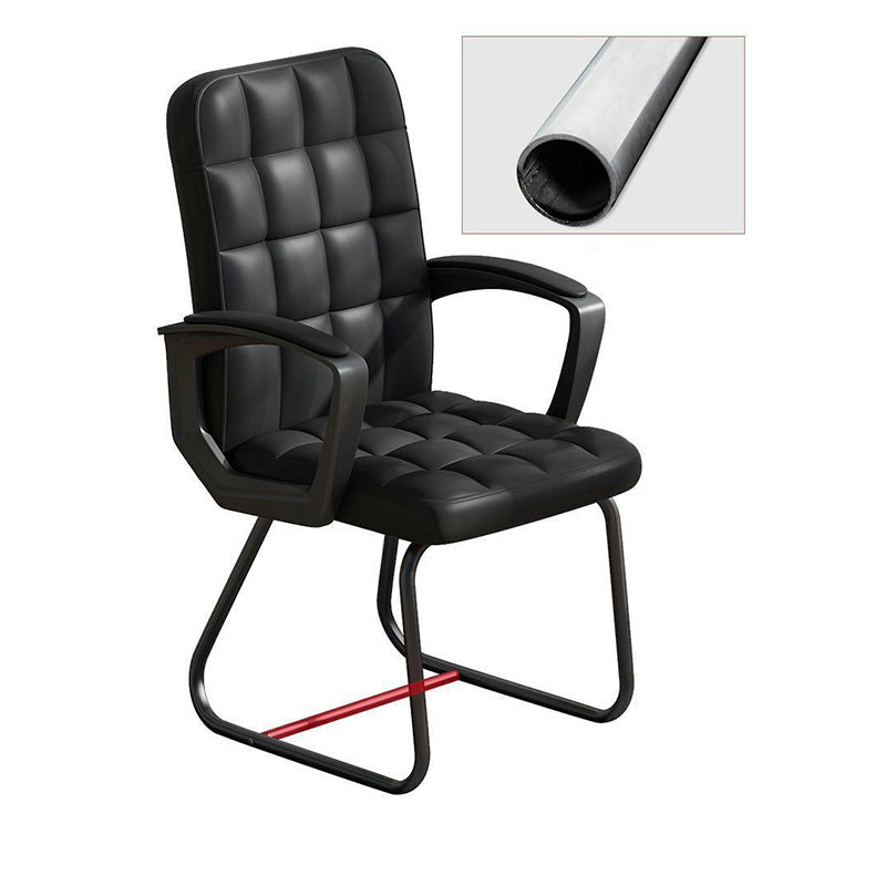 Moderner minimalistischer Schreibtischstuhl mit Kunstleder, Leinenoptik-Stoff, Stahl, quadratischer rechteckiger Karomusterung, Rückenlehne und Armlehnen für Heim- und Bürogebrauch 