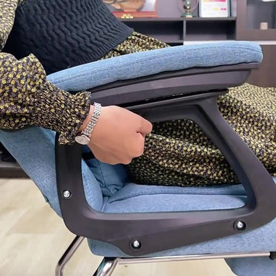 كرسي مكتب مستطيل حديث بسيط من القماش والجلد والصلب مع مسند ظهر ومسند ذراع ومسند قدم للمنزل والمكتب 