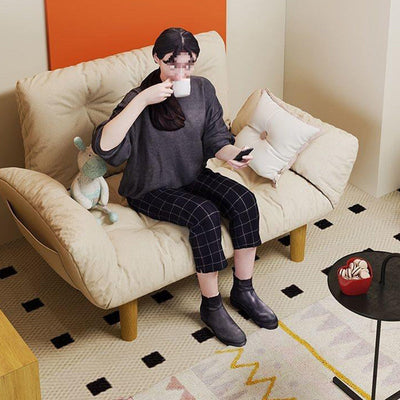 Canapé contemporain en tissu scandinave, bois massif, rectangle, treillis, pieds cylindriques, dossier, accoudoir pour salon 
