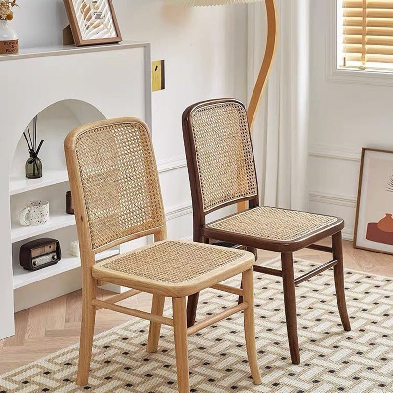 Chaise de salle à manger en rotin scandinave contemporain en bois massif rectangulaire à dos carré à treillis pour salle à manger 