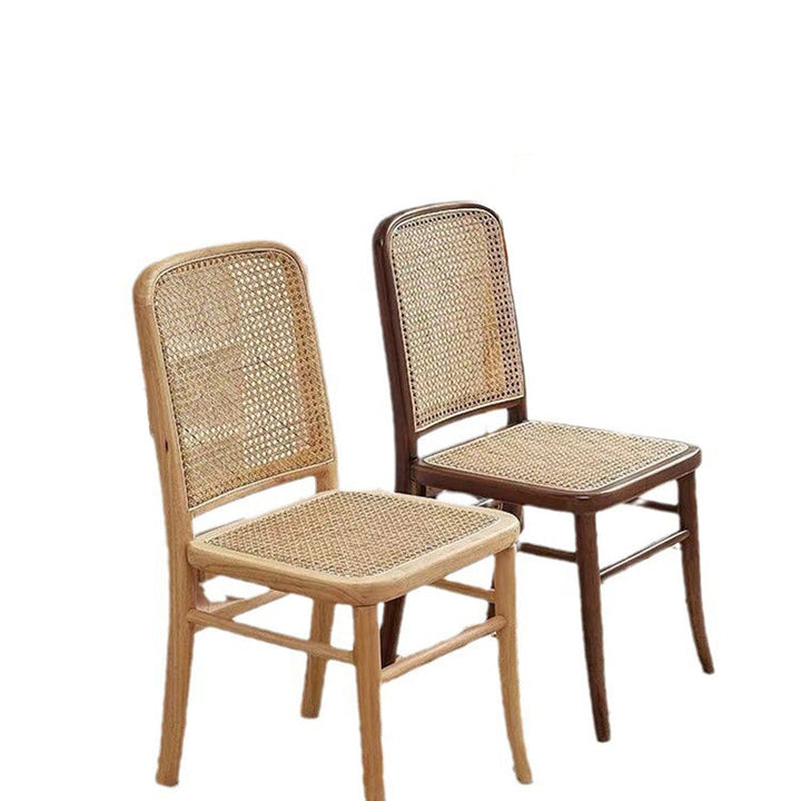 Chaise de salle à manger en rotin scandinave contemporain en bois massif rectangulaire à dos carré à treillis pour salle à manger 