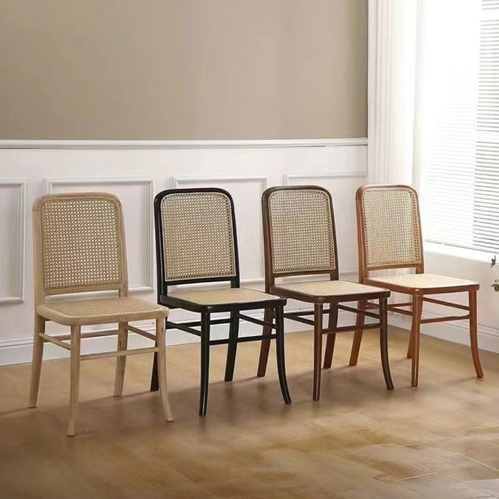 Chaise de salle à manger en rotin scandinave contemporain en bois massif rectangulaire à dos carré à treillis pour salle à manger 