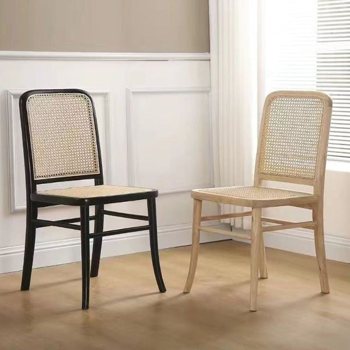 Chaise de salle à manger en rotin scandinave contemporain en bois massif rectangulaire à dos carré à treillis pour salle à manger 