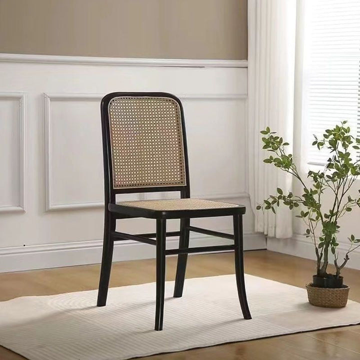 Chaise de salle à manger en rotin scandinave contemporain en bois massif rectangulaire à dos carré à treillis pour salle à manger 