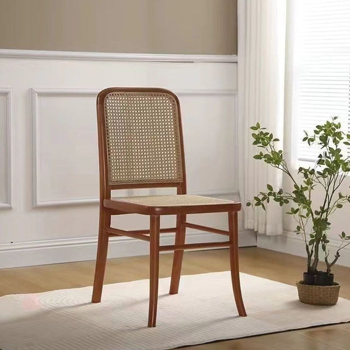 Chaise de salle à manger en rotin scandinave contemporain en bois massif rectangulaire à dos carré à treillis pour salle à manger 
