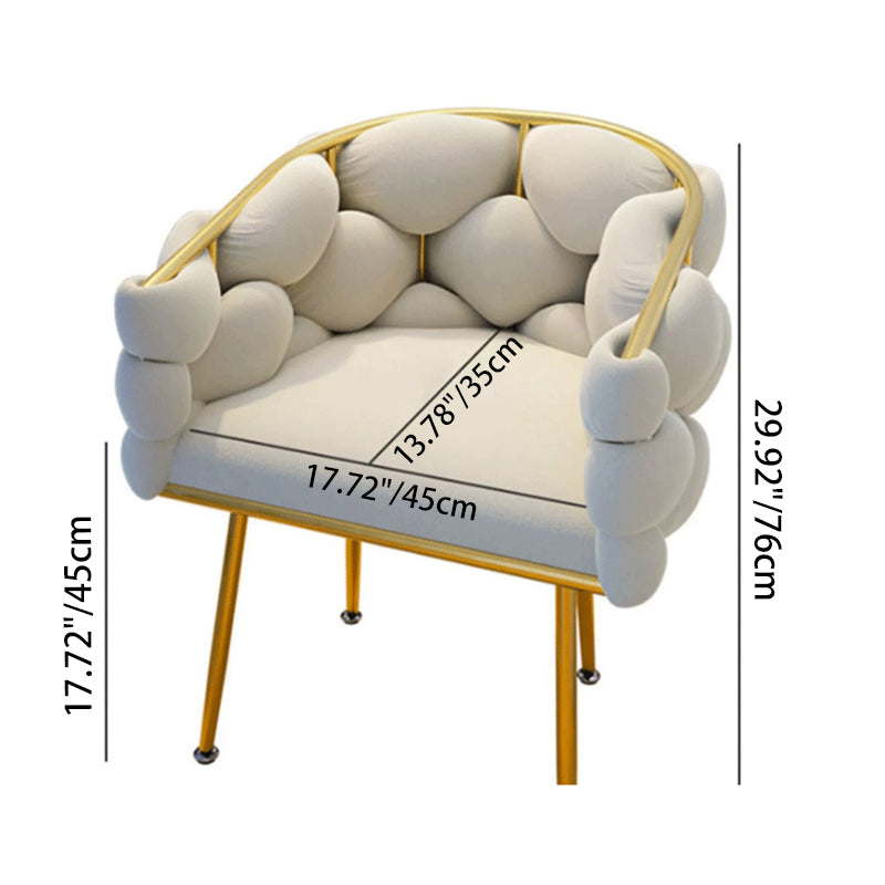 Taburete de tocador contemporáneo escandinavo de terciopelo curvado con patas ahusadas y respaldo capitoné con reposabrazos para dormitorio 