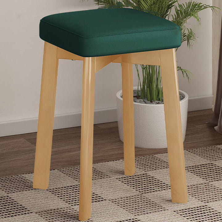 Traditional Chinese Square Fabric Upholstered Rubberwood Legs Dining Chair Backless For Dining Room