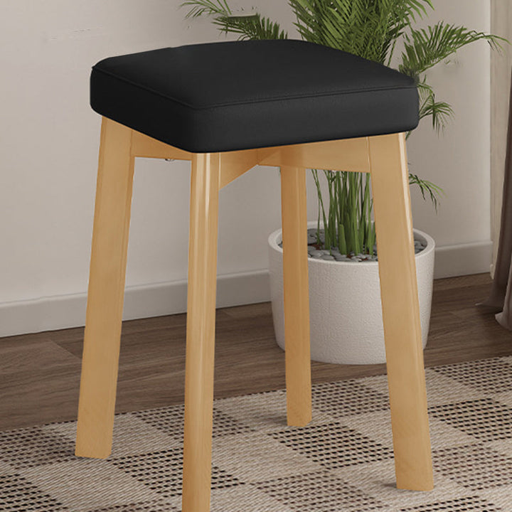 Traditional Chinese Square Fabric Upholstered Rubberwood Legs Dining Chair Backless For Dining Room