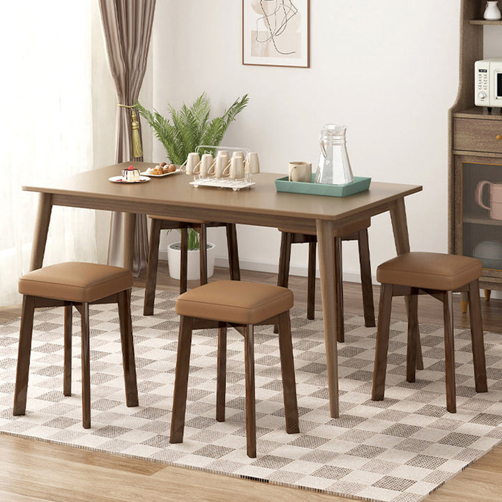 Traditional Chinese Square Fabric Upholstered Rubberwood Legs Dining Chair Backless For Dining Room
