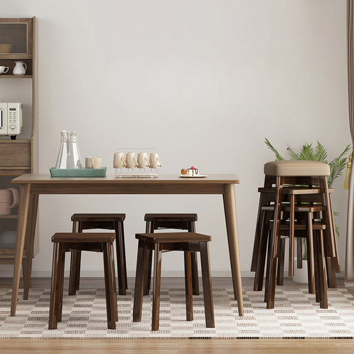 Traditional Chinese Square Fabric Upholstered Rubberwood Legs Dining Chair Backless For Dining Room