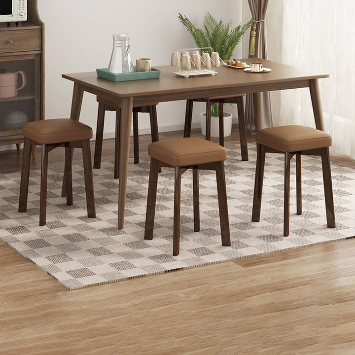 Traditional Chinese Square Fabric Upholstered Rubberwood Legs Dining Chair Backless For Dining Room