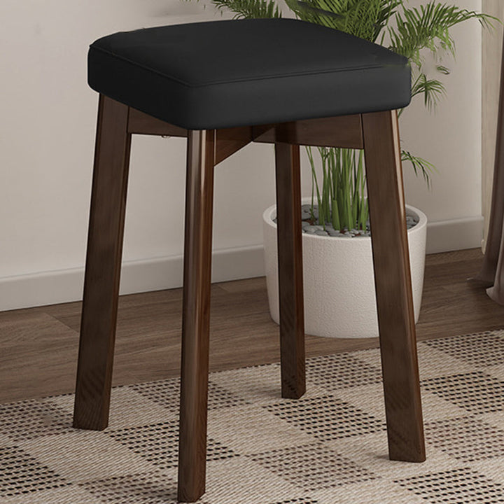 Traditional Chinese Square Fabric Upholstered Rubberwood Legs Dining Chair Backless For Dining Room