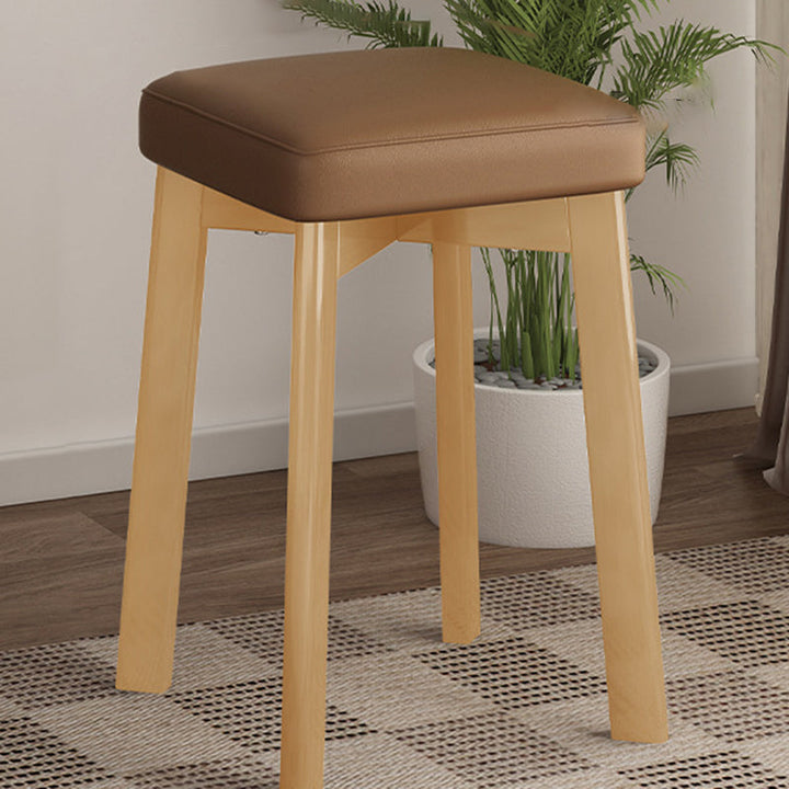 Traditional Chinese Square Fabric Upholstered Rubberwood Legs Dining Chair Backless For Dining Room