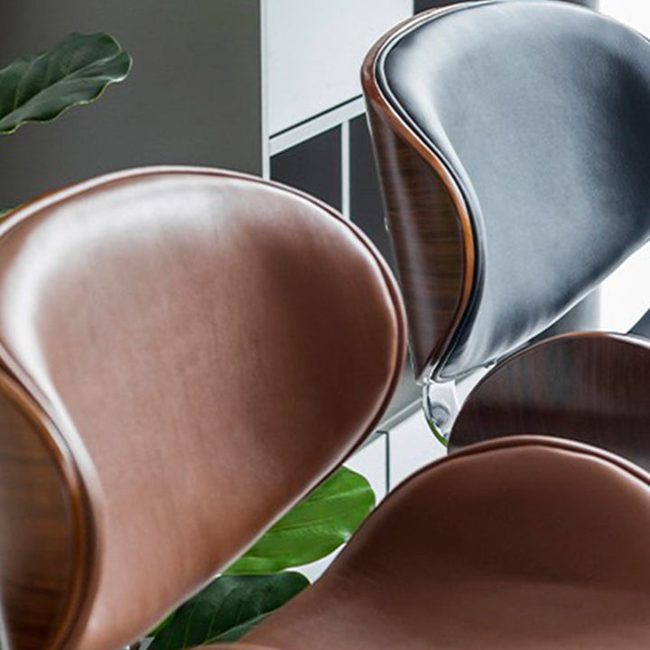 Tabouret de bar réglable en hauteur avec dossier et repose-pieds en cuir courbé et bois de simplicité moderne pour salle à manger 