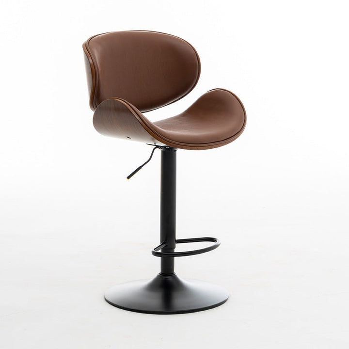 Tabouret de bar réglable en hauteur avec dossier et repose-pieds en cuir courbé et bois de simplicité moderne pour salle à manger 