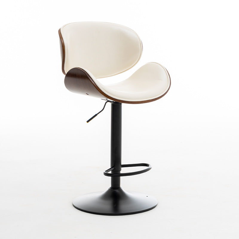 Tabouret de bar réglable en hauteur avec dossier et repose-pieds en cuir courbé et bois de simplicité moderne pour salle à manger 