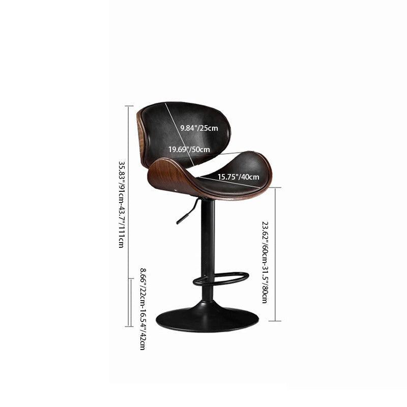Tabouret de bar réglable en hauteur avec dossier et repose-pieds en cuir courbé et bois de simplicité moderne pour salle à manger 
