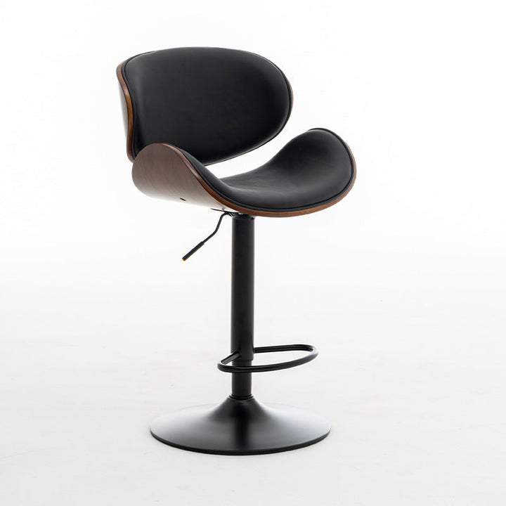Tabouret de bar réglable en hauteur avec dossier et repose-pieds en cuir courbé et bois de simplicité moderne pour salle à manger 