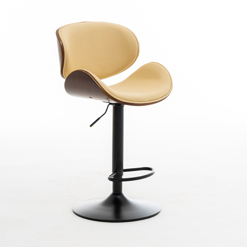Tabouret de bar réglable en hauteur avec dossier et repose-pieds en cuir courbé et bois de simplicité moderne pour salle à manger 