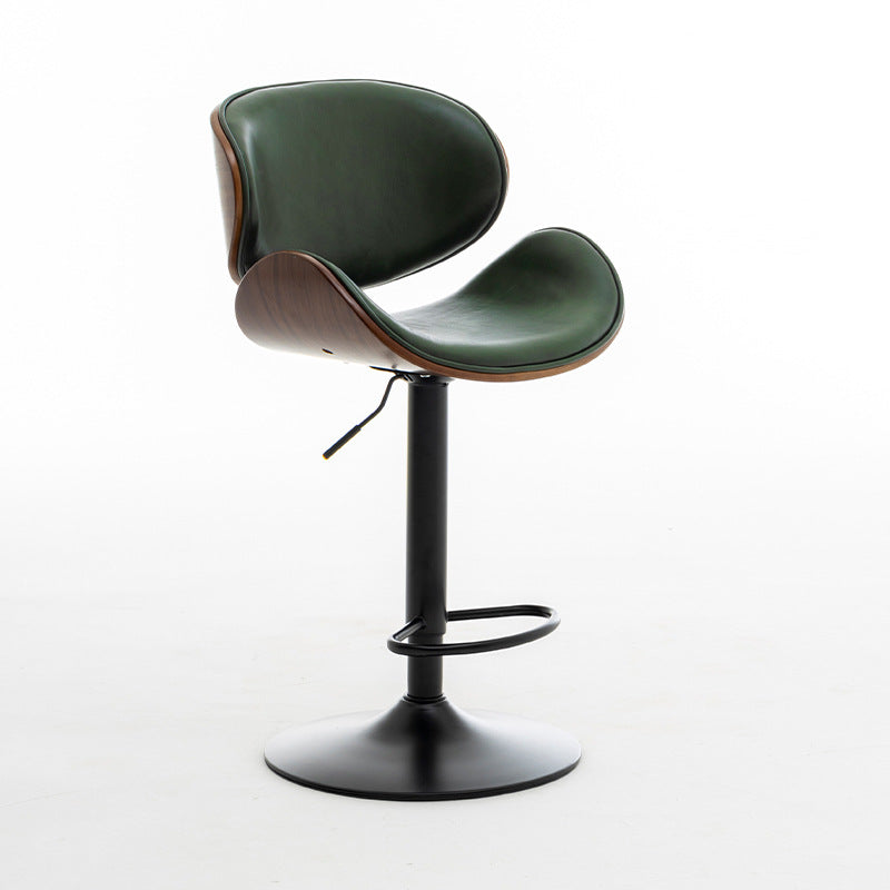 Tabouret de bar réglable en hauteur avec dossier et repose-pieds en cuir courbé et bois de simplicité moderne pour salle à manger 