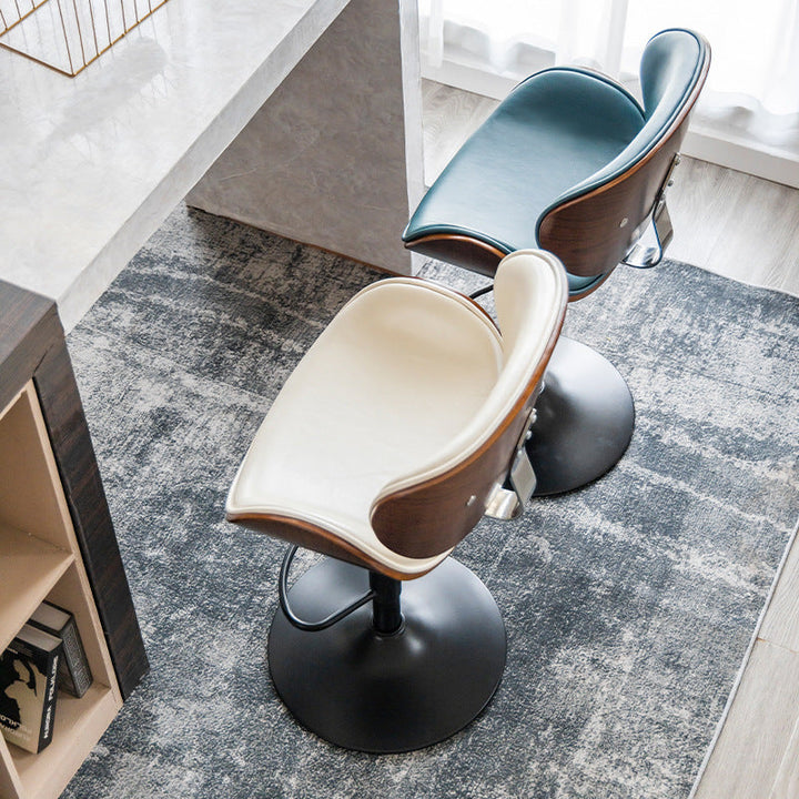 Tabouret de bar réglable en hauteur avec dossier et repose-pieds en cuir courbé et bois de simplicité moderne pour salle à manger 
