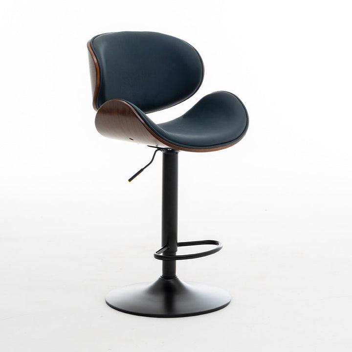 Tabouret de bar réglable en hauteur avec dossier et repose-pieds en cuir courbé et bois de simplicité moderne pour salle à manger 
