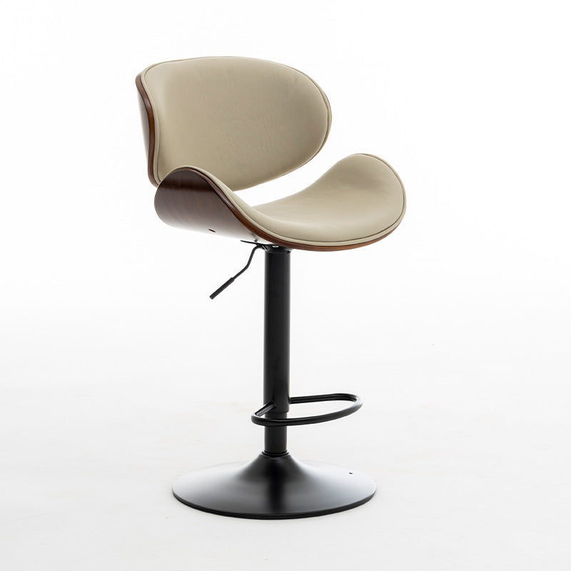 Tabouret de bar réglable en hauteur avec dossier et repose-pieds en cuir courbé et bois de simplicité moderne pour salle à manger 