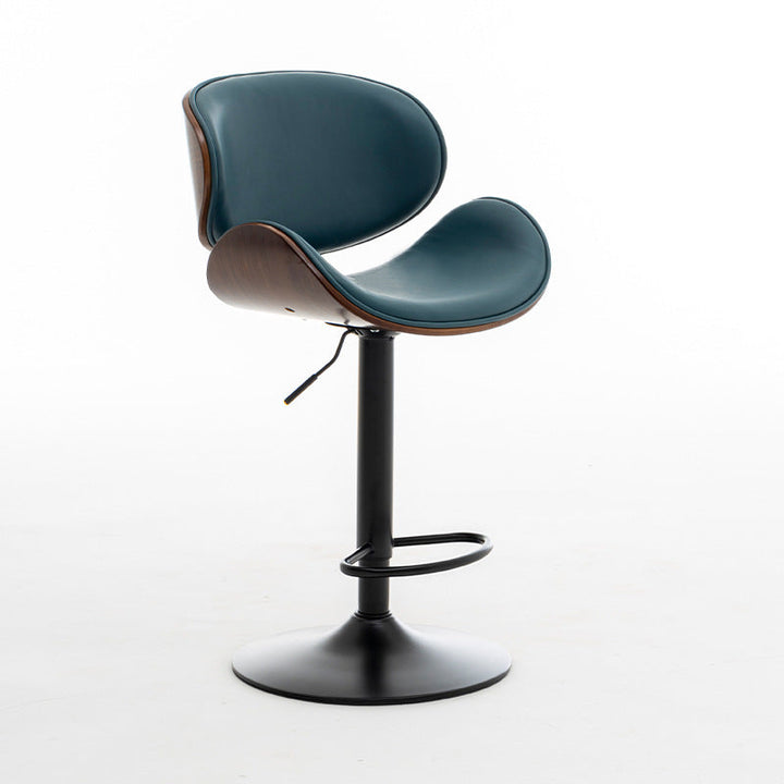 Tabouret de bar réglable en hauteur avec dossier et repose-pieds en cuir courbé et bois de simplicité moderne pour salle à manger 